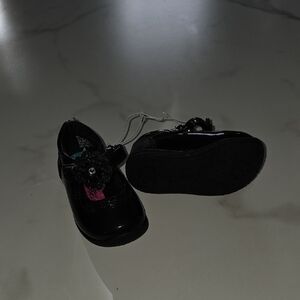 Black Toddler Shoes with Flower Accent